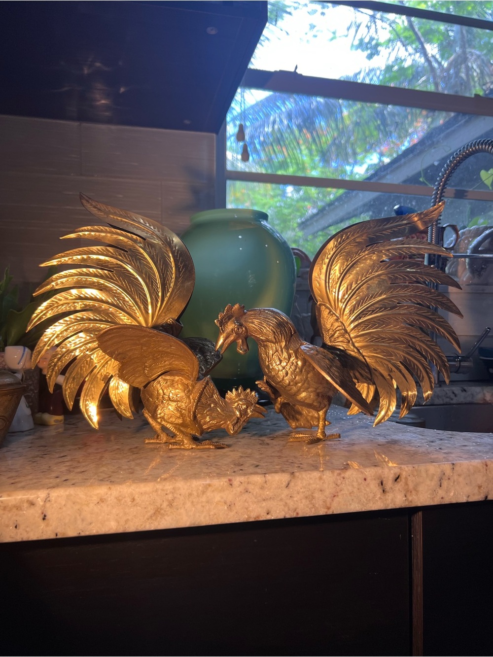 Vintage Gold Rooster Pair Figurines in STELLAR condition